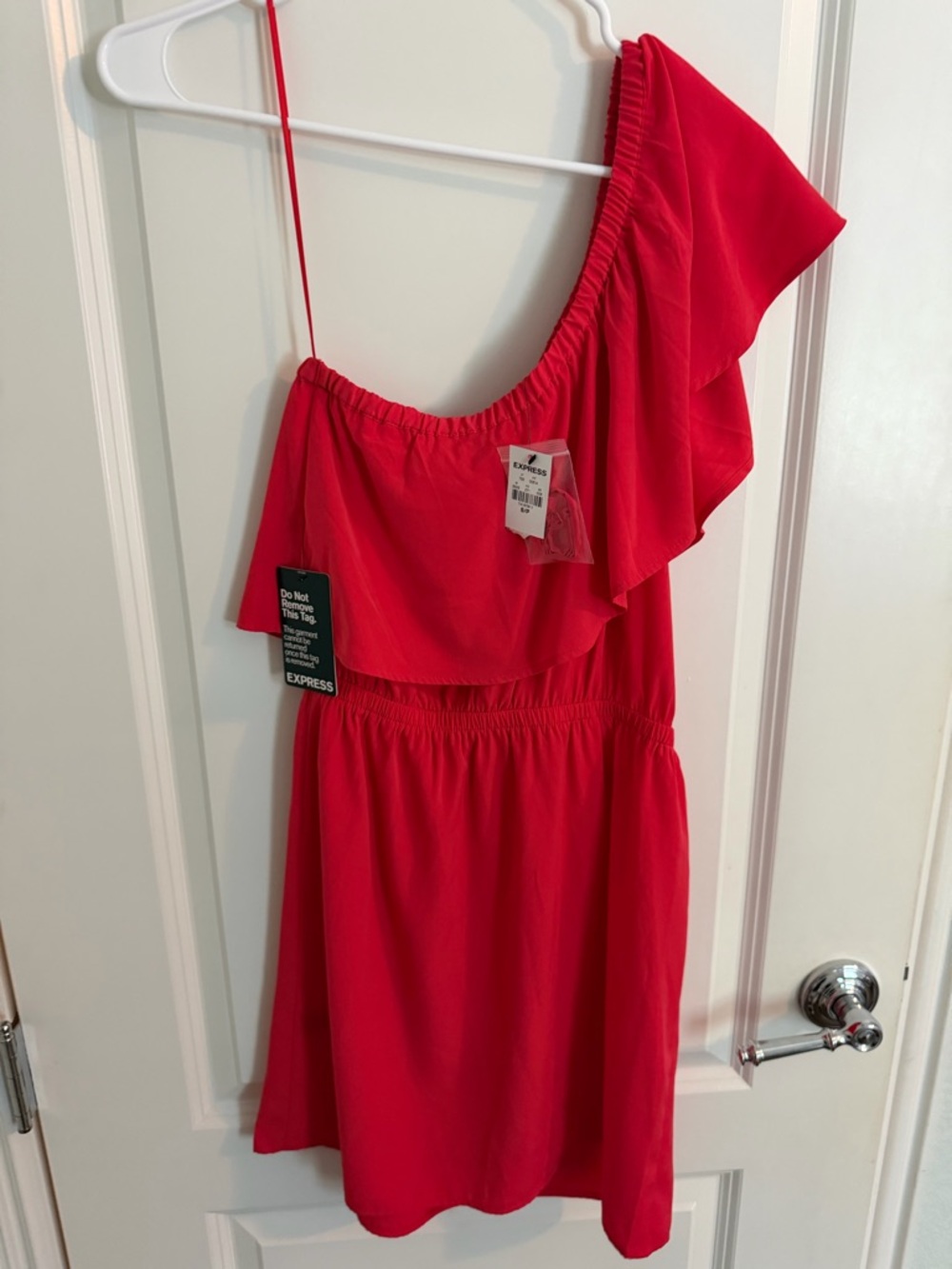 Express One-Shoulder Ruffle Dress in Red - Picture 3 of 4